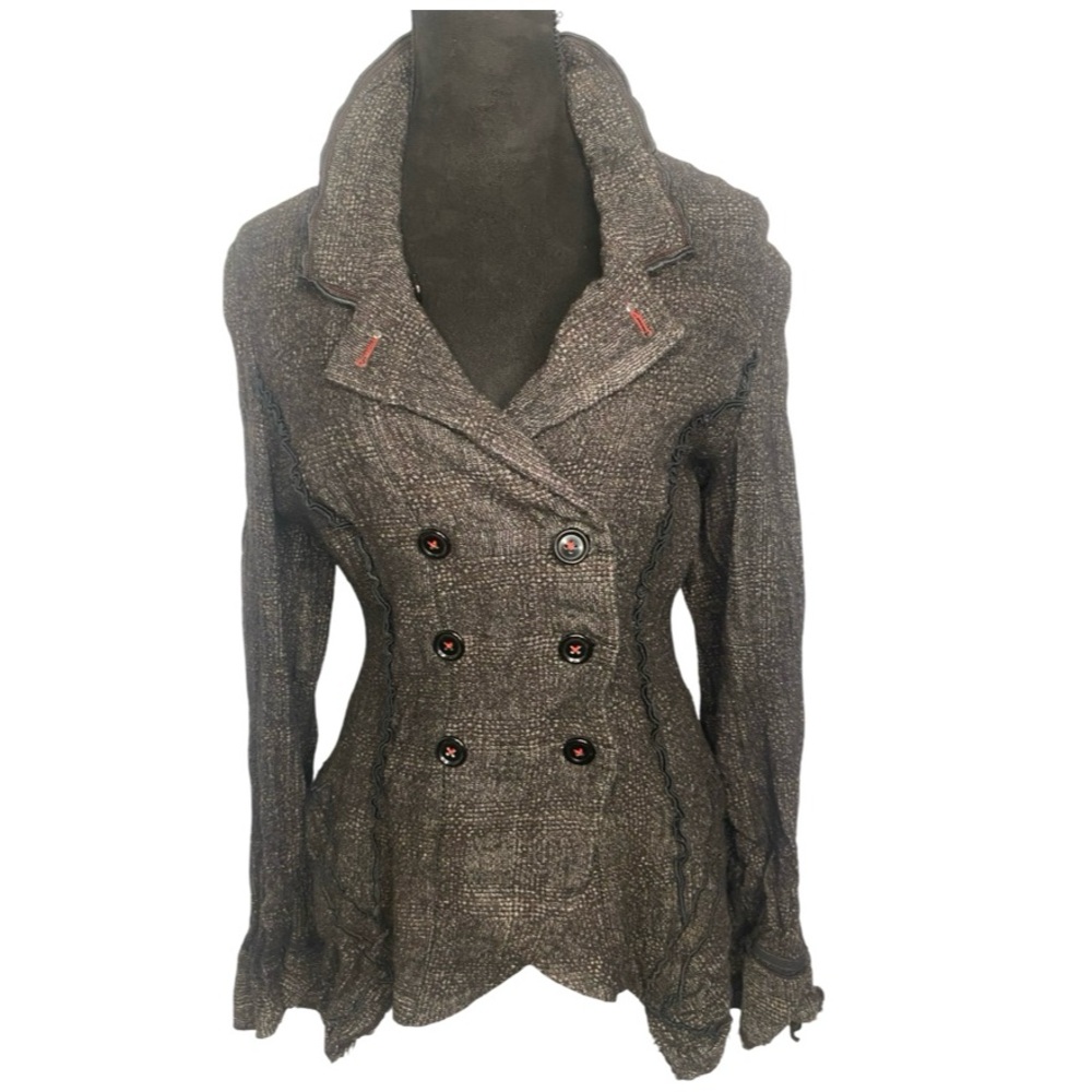 Italian Designer “HIGH” Black & Grey Double Breasted Wool & Linen Jacket US29